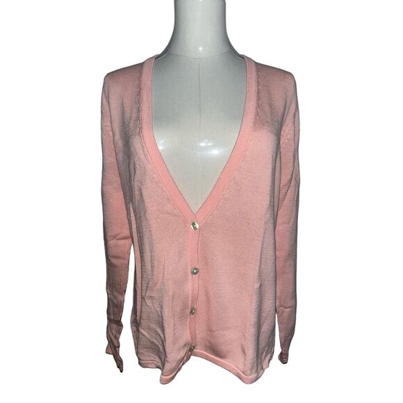 Women’s Tommy Bahama Pink Long Sleeve Cardigan Size M 8-10 100% Cotton - Picture 1 of 6